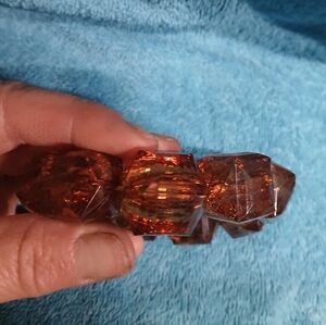 Chunky Brown Dark Amber Color With Fiery Glow Beaded Stretch Bracelet